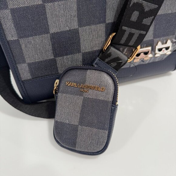 Karl Lagerfeld MAYBELLE Karl & Cat Crossbody Convertible Check Purse Bag NEW - Picture 3 of 15